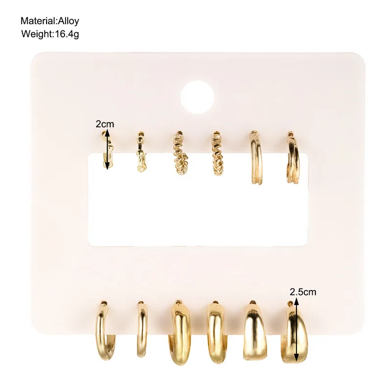 6pcs Chunky Gold Plated Waterdrop Hoop Earrings For Women Minimalist Smooth Thick Circle Drop Earring Lightweight Party Jewelry