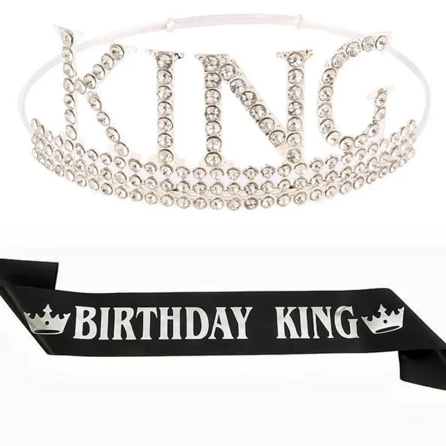 Royal Birthday Accessories for Men - Gold Metal Crown, Sash, for King Themed Party Decorations - view 2
