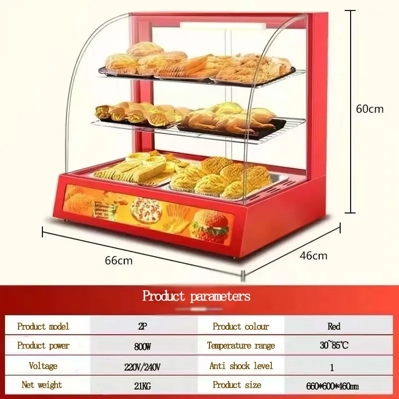 

Heated Display Cabinet High Quality Food Warmer Pie Warmer Hot Food Showcase Fried Chicken 2P Food Display Warmer Cabinet
