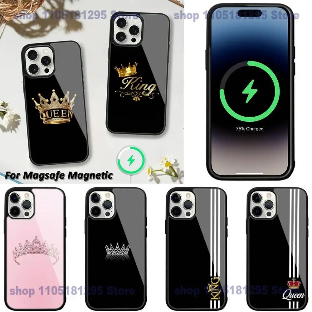 

King Queen Couple Silicone Phone Case For iPhone 17,16,15,14,13,12,11,Plus,Pro,Max,Mini Magsafe Magnetic Wireless Charging