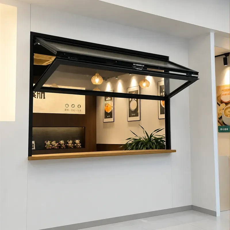 Pull up and down folding window, upper hanging window custom milk tea coffee kitchen aluminum alloy easy to pull arbitrary