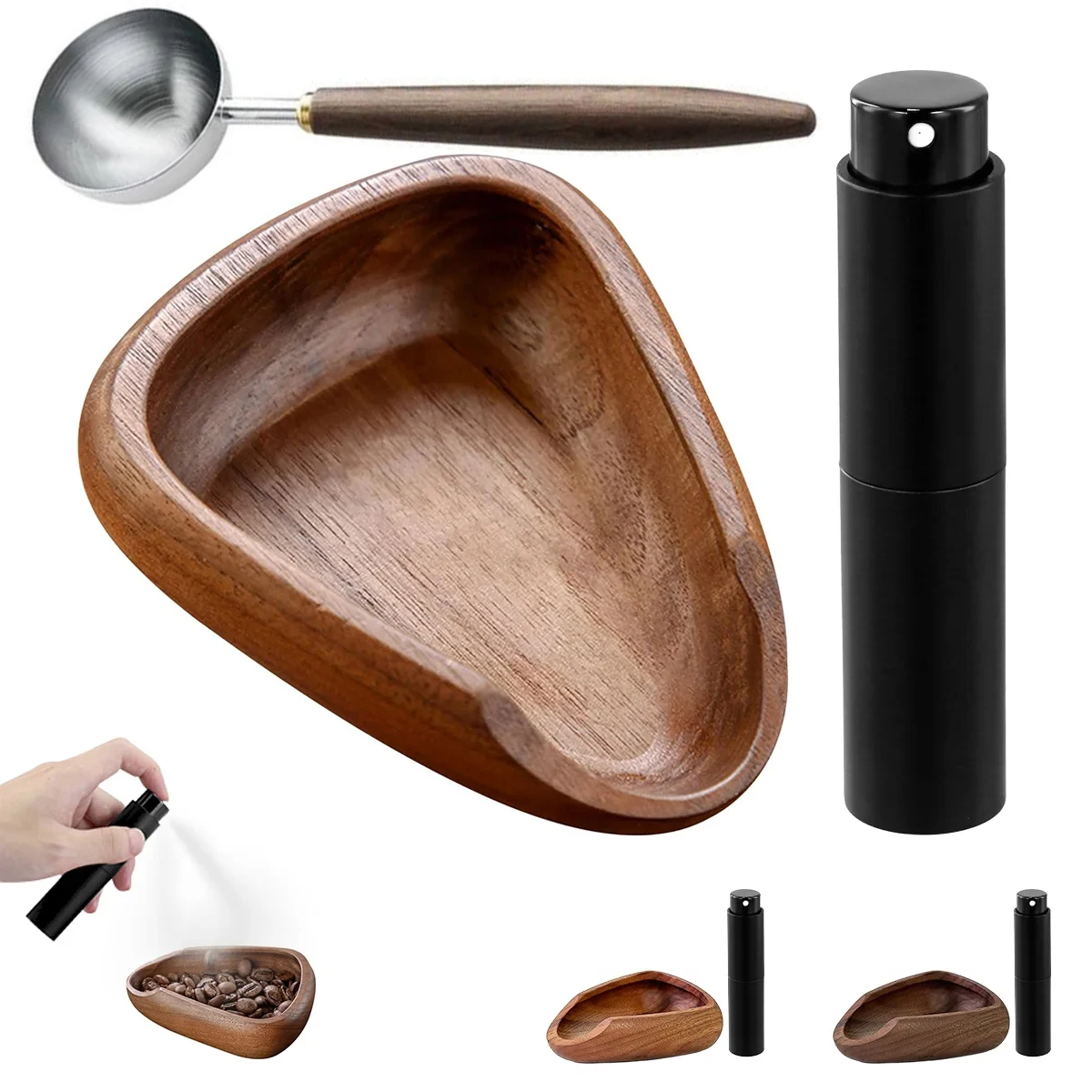 Tasse doseuse de grains de café en bois multifonctionnelle et bouteille de pulvérisation légère, ensemble Barista pour améliorer l'expérience de brassage du café