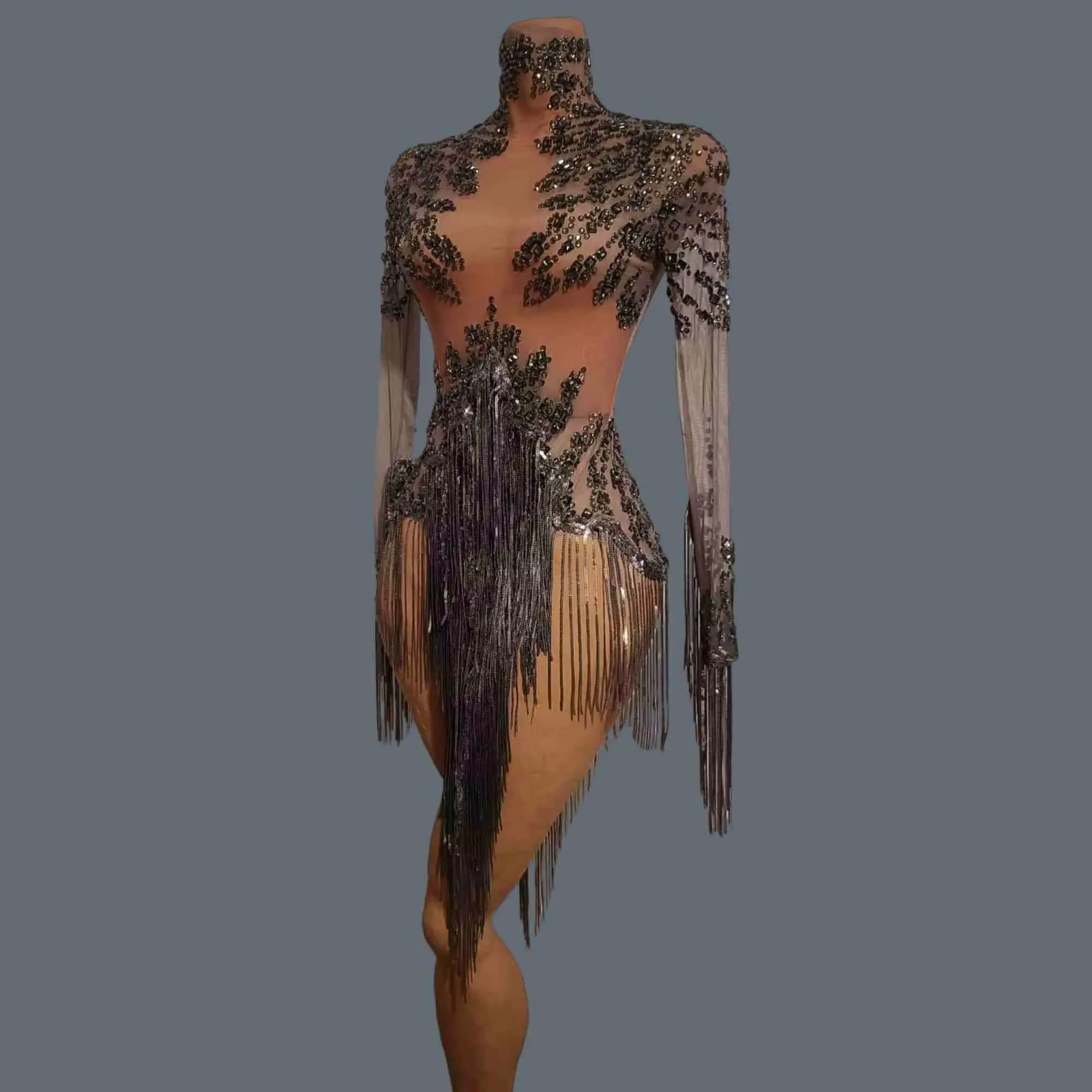 

Sparkly Crystals See Through Mesh Tight Fitting Bodysuit Theme Party Catsuit gig Stage Wear Club Latin Dance Costume Tangshui