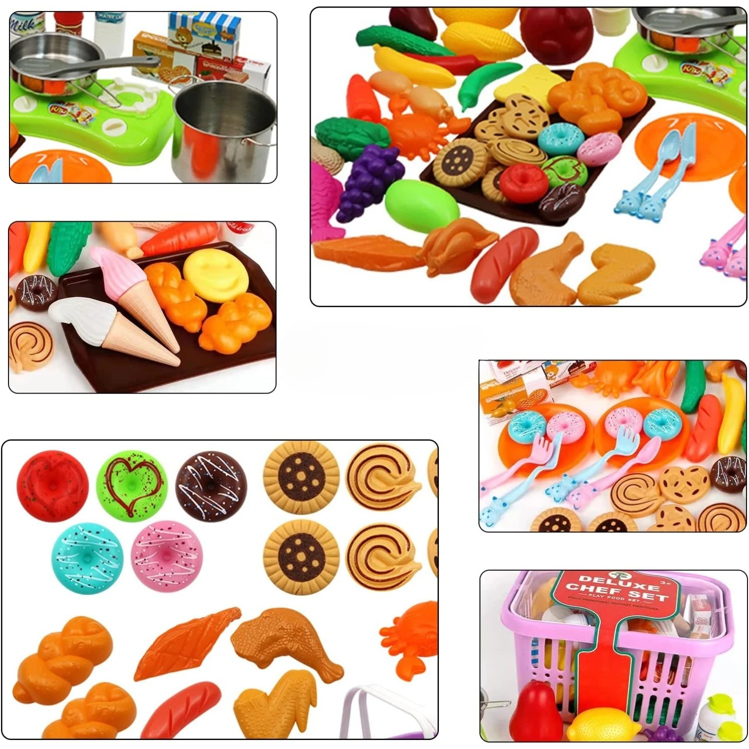 Schneiden Spielen Lebensmittel Spielzeug für Kinder Küche Pretend Obst Gemüse Eis mit Einkaufen Lagerung Korb für Kleinkind Geburtstag Geschenk
