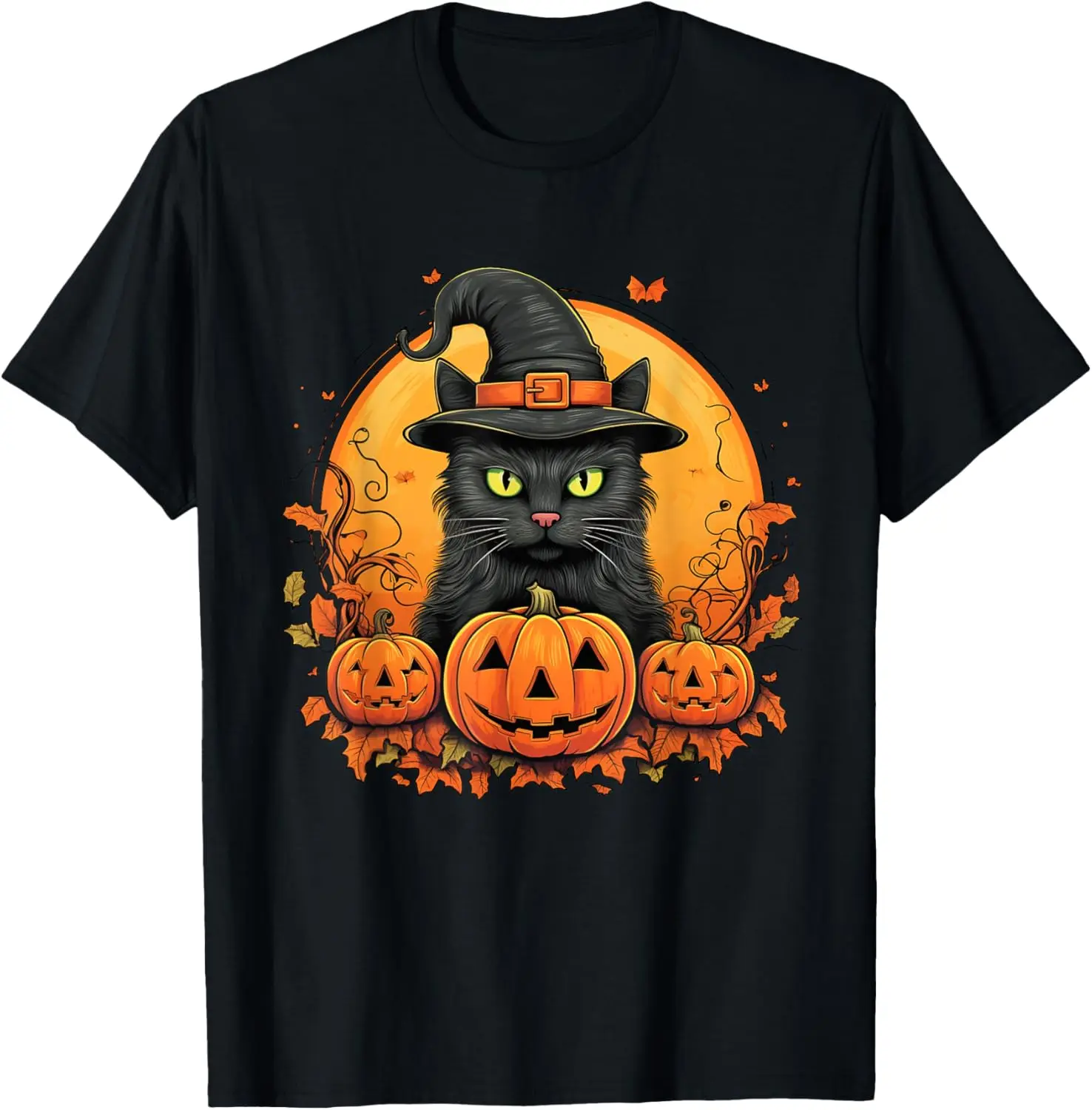 

Retro Black Cat Halloween Pumpkin Costume For Women Men Kids T-Shirt