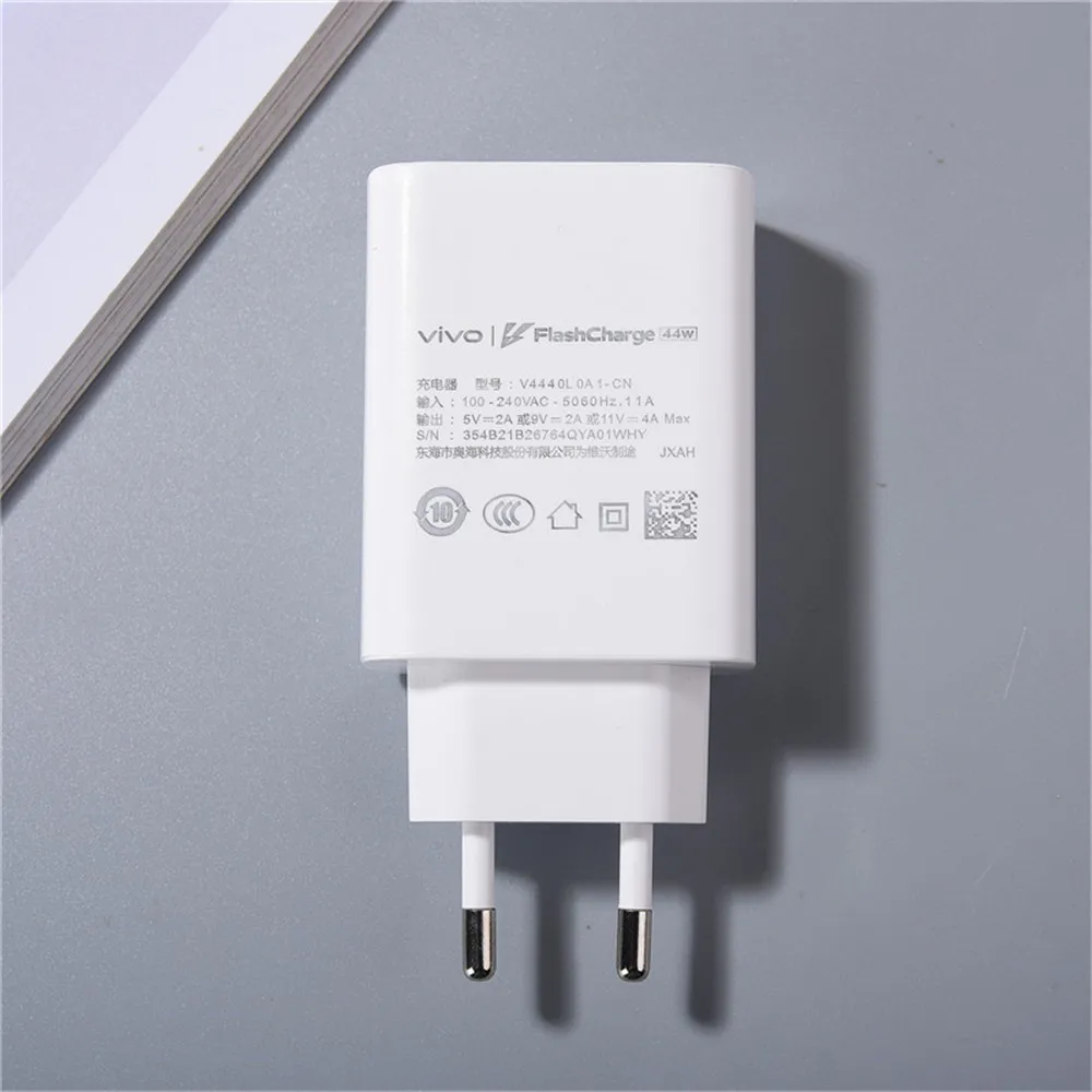 44W Vivo Fast Charger EU/US Plug FlashCharge 2.0 Adapter USB Type C Cable For X70 X60 S12 S10 Pro T1 IQOO Neo 5 855 Z5X Z6 Z5