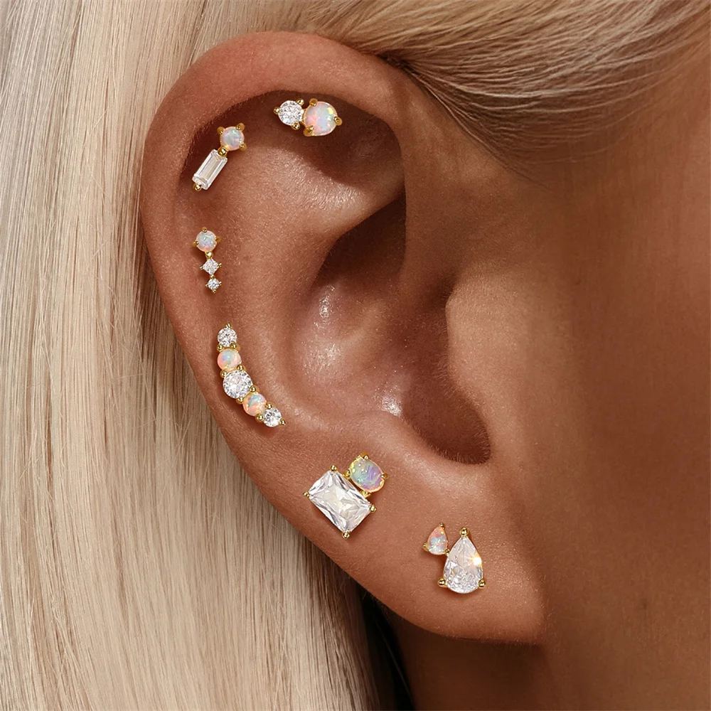 CANNER 1PC Heart-shaped Opal 925 Sterling Silver Threaded Piercing Earring Women Ins Star Moon Butterfly Ear Bone Nail Gift