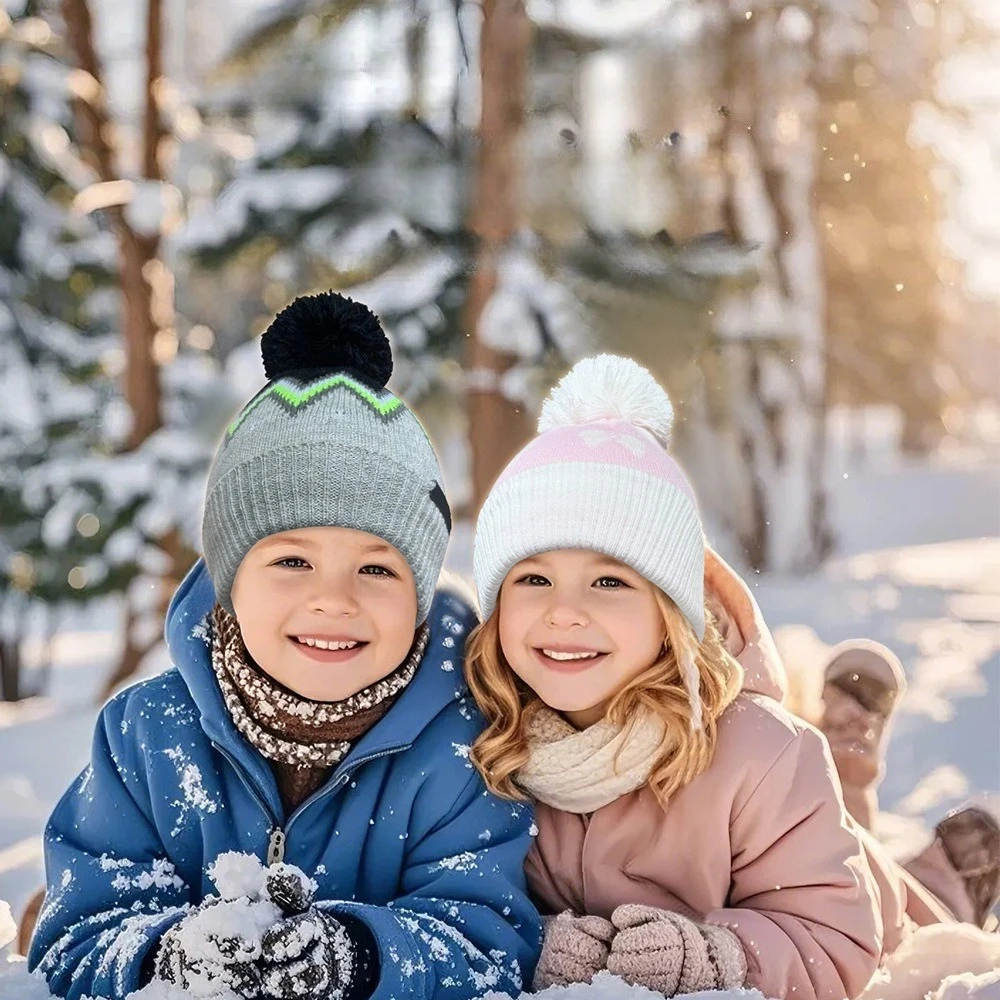 2025 أطفال طبقة مزدوجة متماسكة قبعة مع الصوف يارباند شتاء دافئ قبعة قابلة للطي للبنين/الفتيات لينة الحرارية غطاء حماية الأذن #4