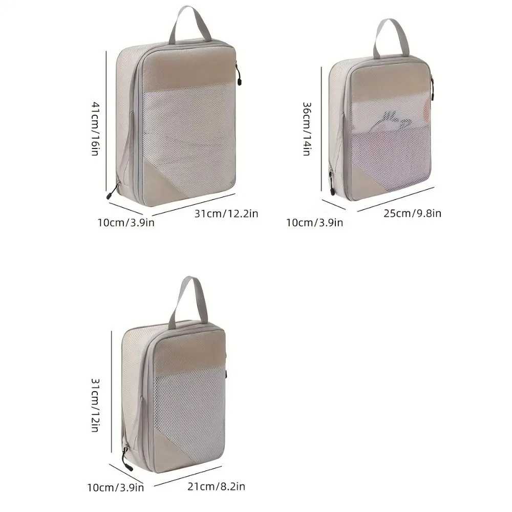 3 قطعة أكياس ضغط السفر ذات سعة كبيرة متعددة الوظائف بسحاب إغلاق منظم السفر مكعبات قابلة للتمديد لتوفير المساحة