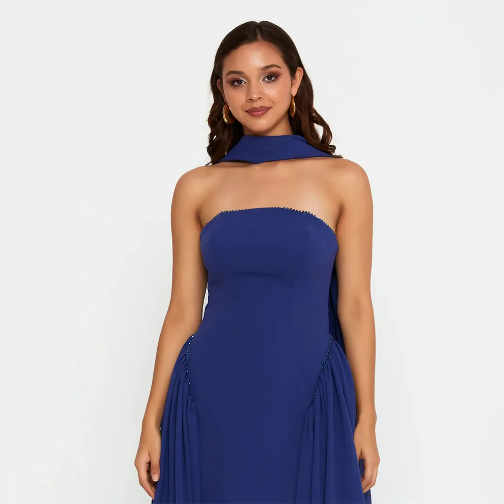 アリア エレガント イブニングドレス シフォン フロアレングス ストラップレス ノースリーブ プロムドレス Aライン ベスティドス デ フィエスタ カスタマイズ