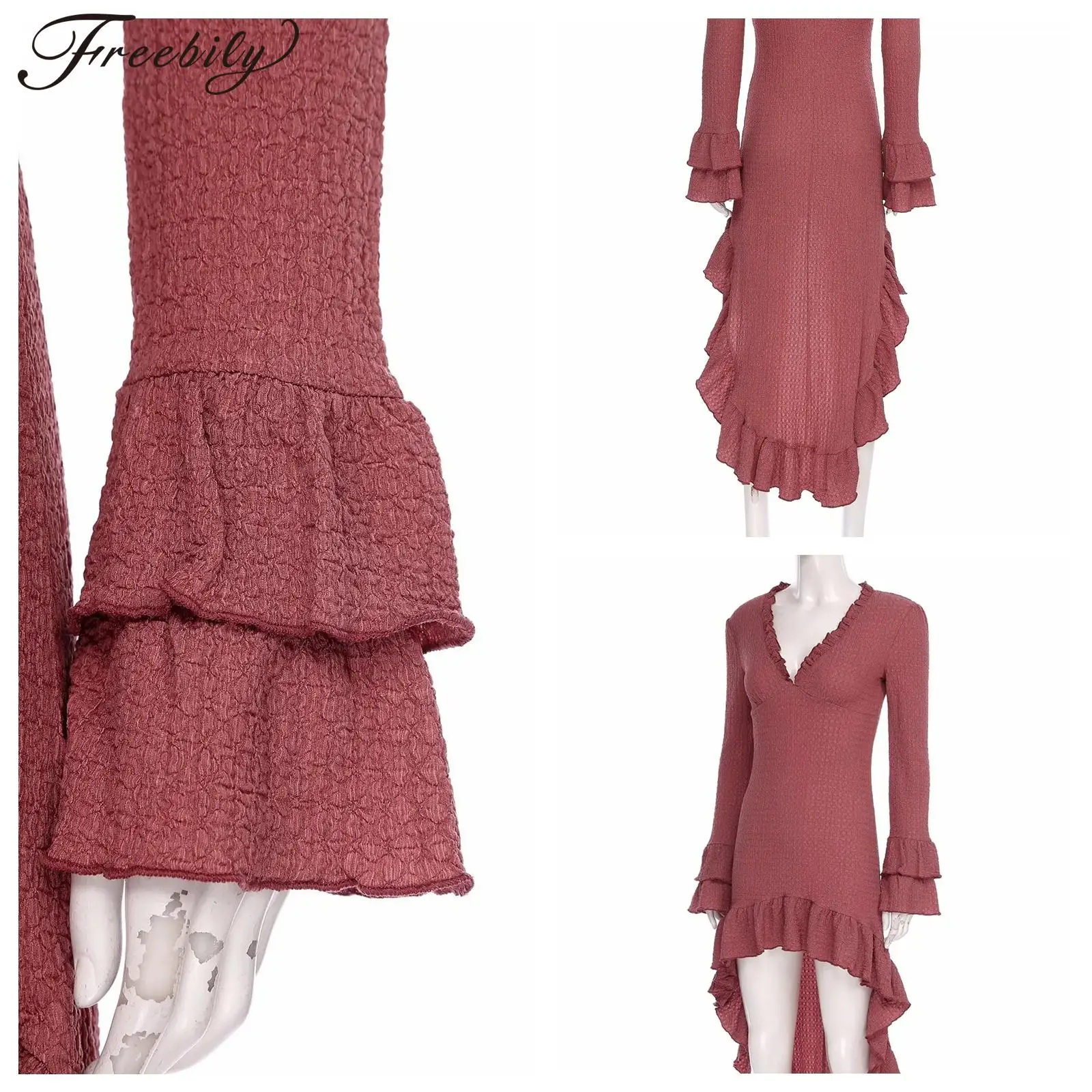 

Spring Autumn Women's Dress Ethnic Retro Solid Ruffle Irregular Dress Long Sleeve Boho Maxi Dress Cocktail Evening Party Gown