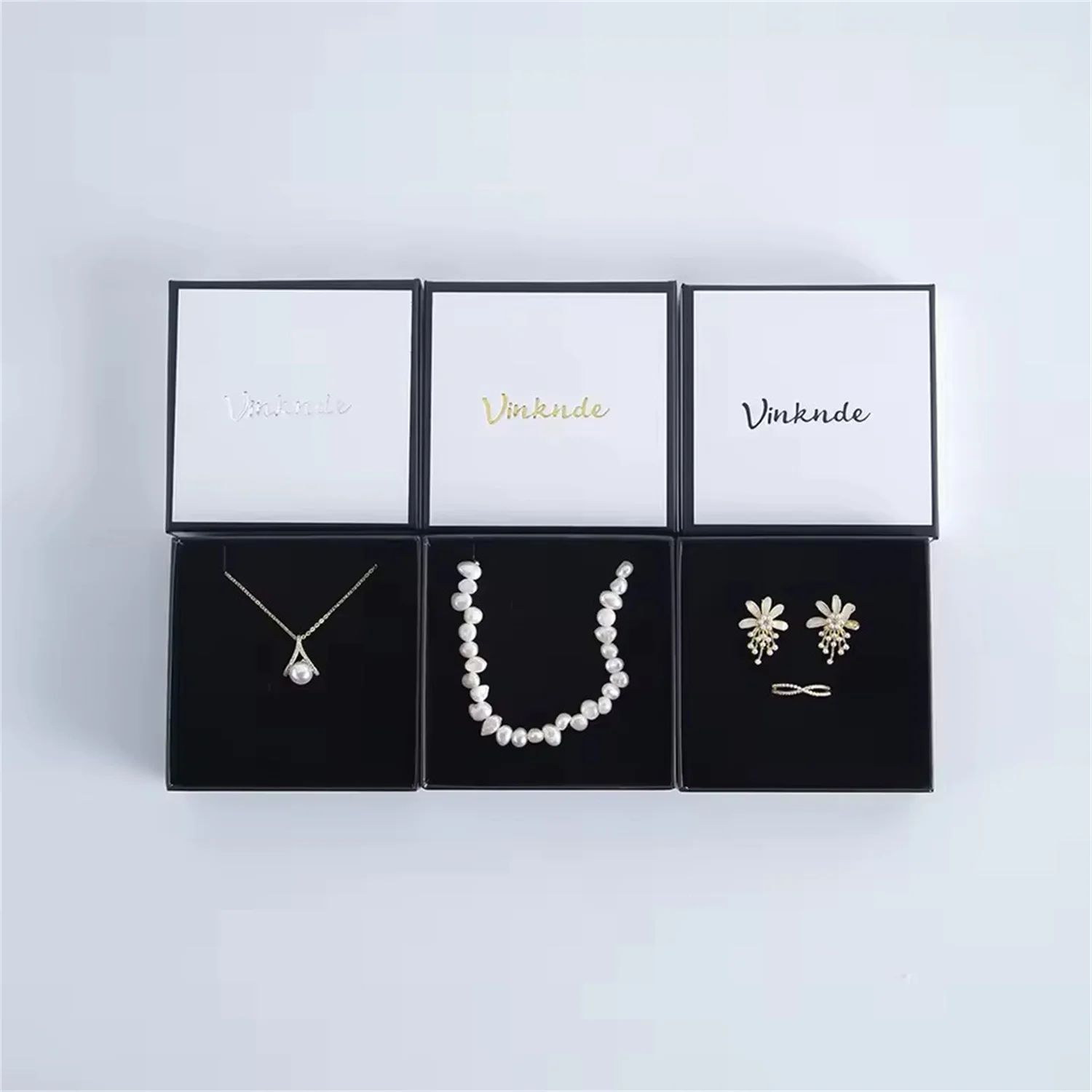 50Pcs Personalized Logo 7x7x3cm Jewelry Paper Box Gift Packaging Ring Earrings Necklace Pendant Studs Bracelet Organizer Case