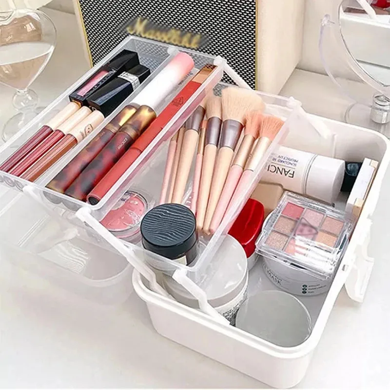 

Three-Tier Folding Tool Box with Handle Extra Large Click-Clack Tool Case Nail Art Kit Art Student Storage Box