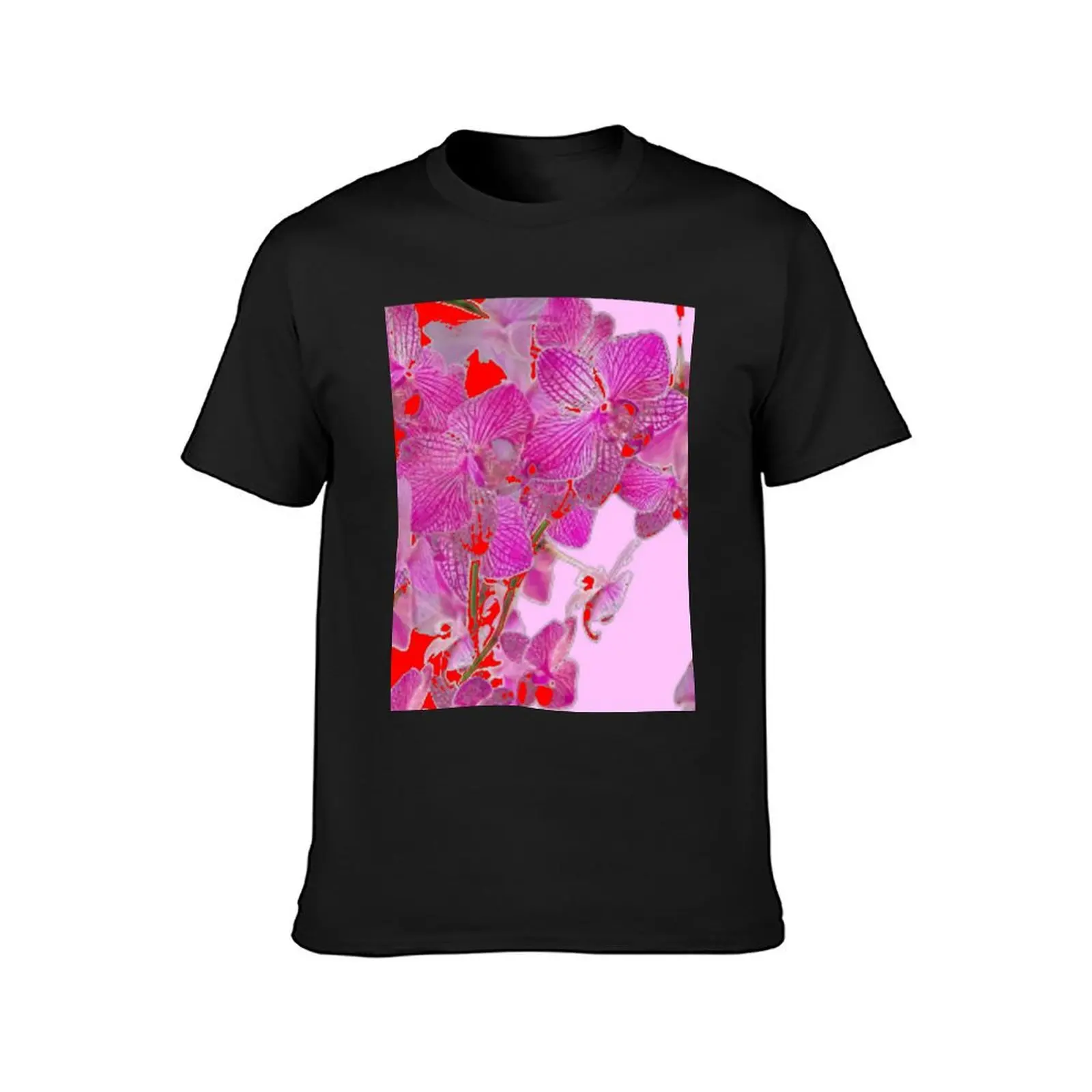 PRETTY DECORATIVE PINK ORCHIDS FLOWER PATTERNS RED ART T-Shirt plain hippie clothes plain black t shirts men