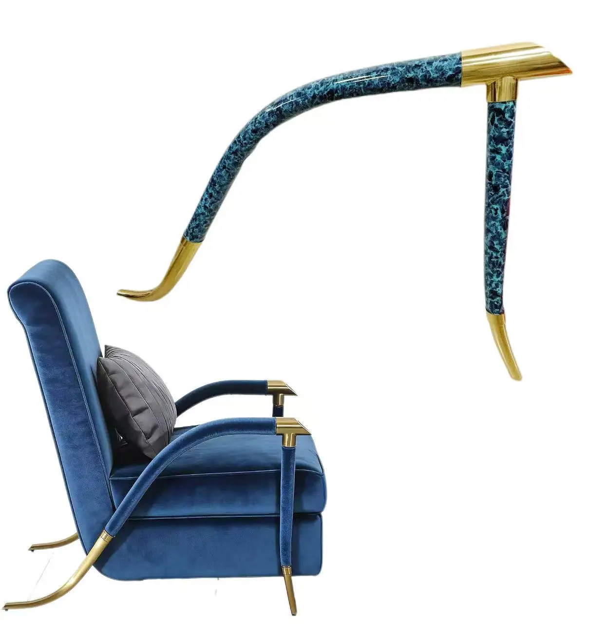 Hot-selling Durable Brass with Blue Floral Inlay Customizable Luxury Sofa Armrest Bracket with Easy Installation