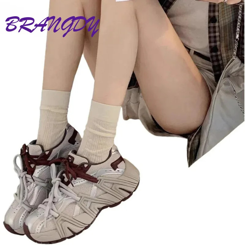 

BRANGDY High-quality Autumn Winter Retro Mandarin Duck Asymmetrical Shoelaces Thick Soled Straps Casual Sports Shoes For Women