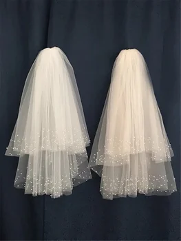 Bling Bling velo da sposa velo da sposa corto 2 livelli perle scintillanti con strass bordo fard velo de novia Champagne bianco