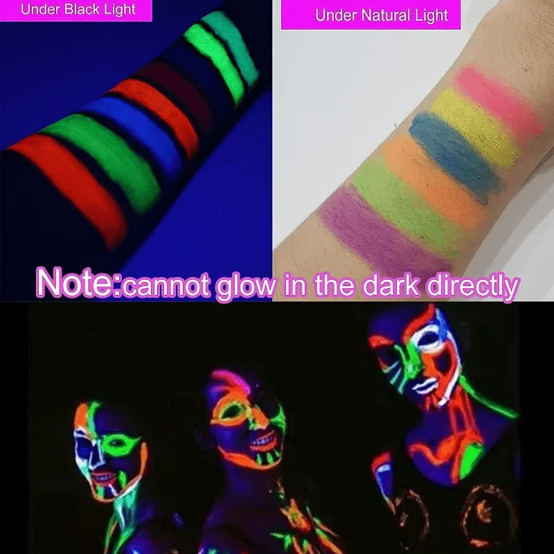 6pcs UV Neon Face Painting Kit,Glow in the Dark Under UV Lights,Black Light Glow Makeup Kit,Washable Water Soluble Face Painting