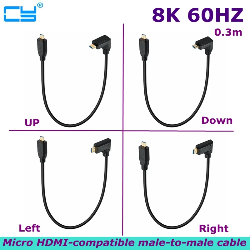 

Angled Micro HDMI Compatible Male to Male 8K/4K Gold Plated Extension Cable for HDTV, Camcorder, Game Player Slim HD Cable