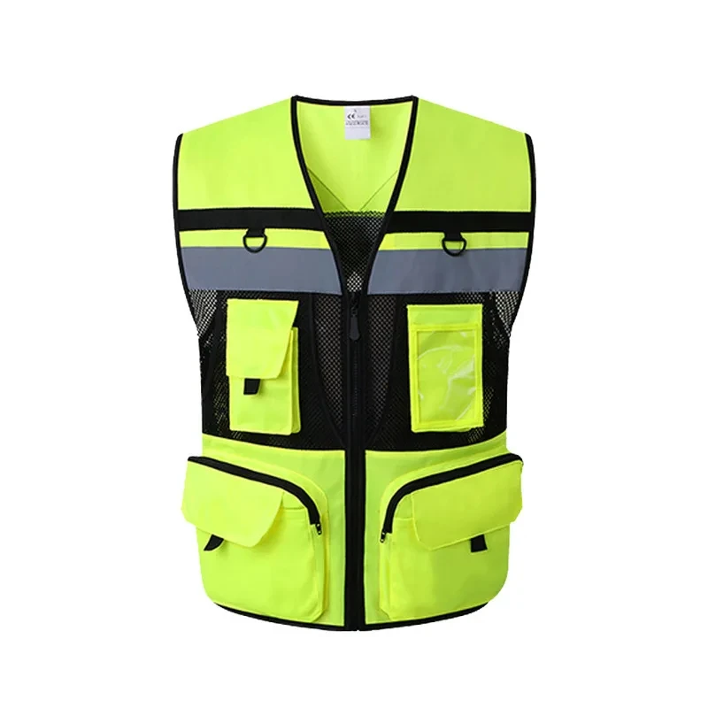 

Cycling Reflective Safety Vest Workwear Mesh Waistcoat Jacket Vest With Cross Tapes On Back Protect Warning Vest LOGO Printing