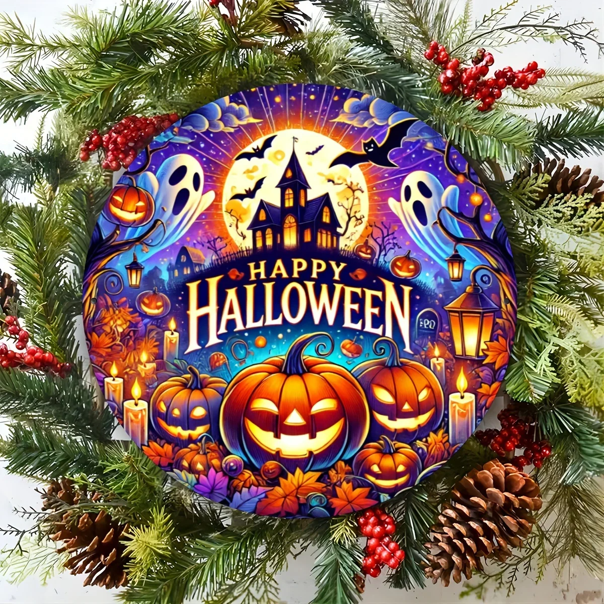 2D Flat, 1pc Pack, Decorative Sign And Plaque, Wooden Happy Halloween Wood Foil Engraved Sign - Anti-Uv And Scratch-Resistant, R