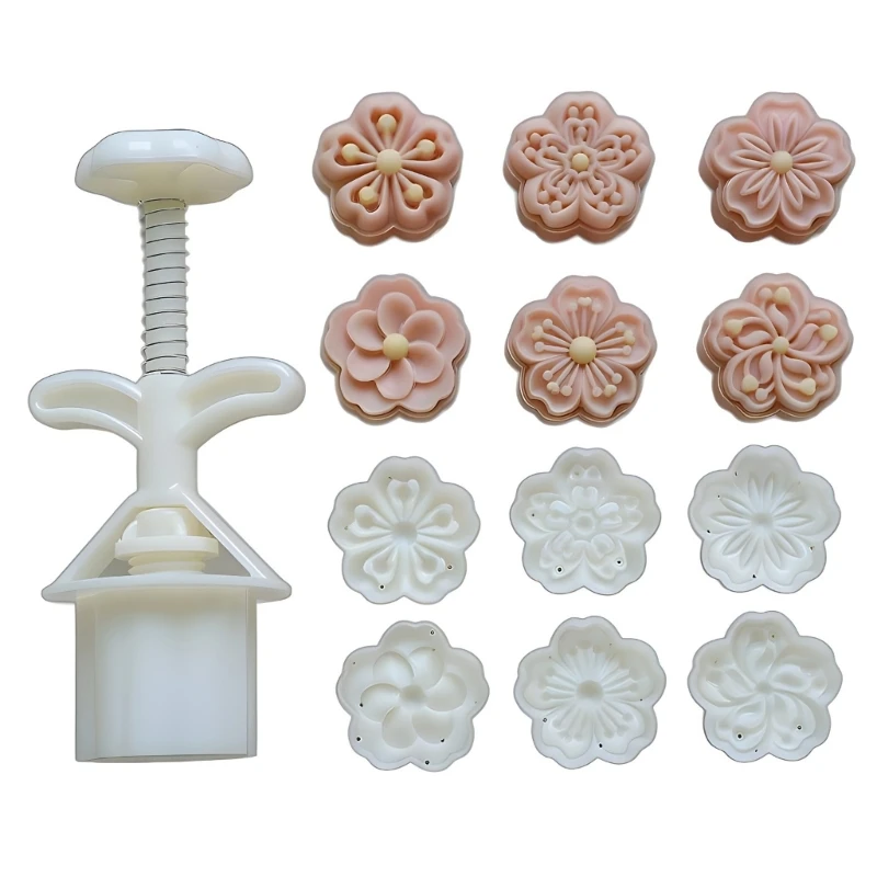 Flower Cake Press with 6 Stamp Festival Flower Pastries Making Molds Practical Press Embosser for Treat Making Dropship