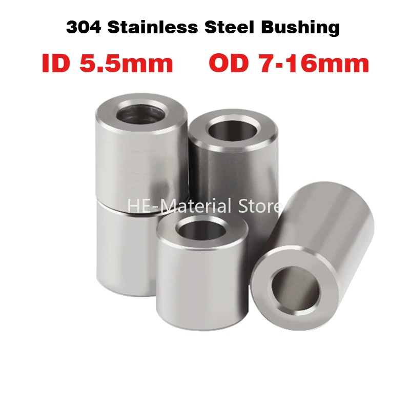 

2-10 шт. втулка из нержавеющей стали 304, внутренний диаметр 5,5 мм, полая цилиндрическая втулка, беззубая круглая гайка, втулка, распорная втулка, наружный диаметр 7-16 мм