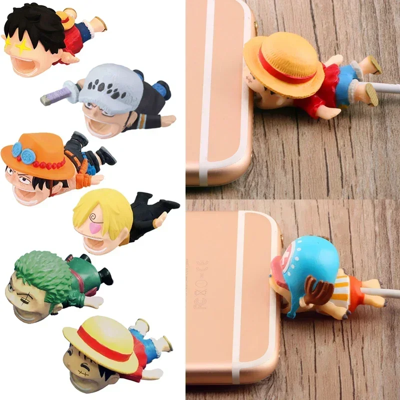 One Piece Cartoon Data Cable Protective Sleeve Luffy Zoro Chopper Anime Figure Buckle Usb Cable Thread Bite Protective Cover Toy