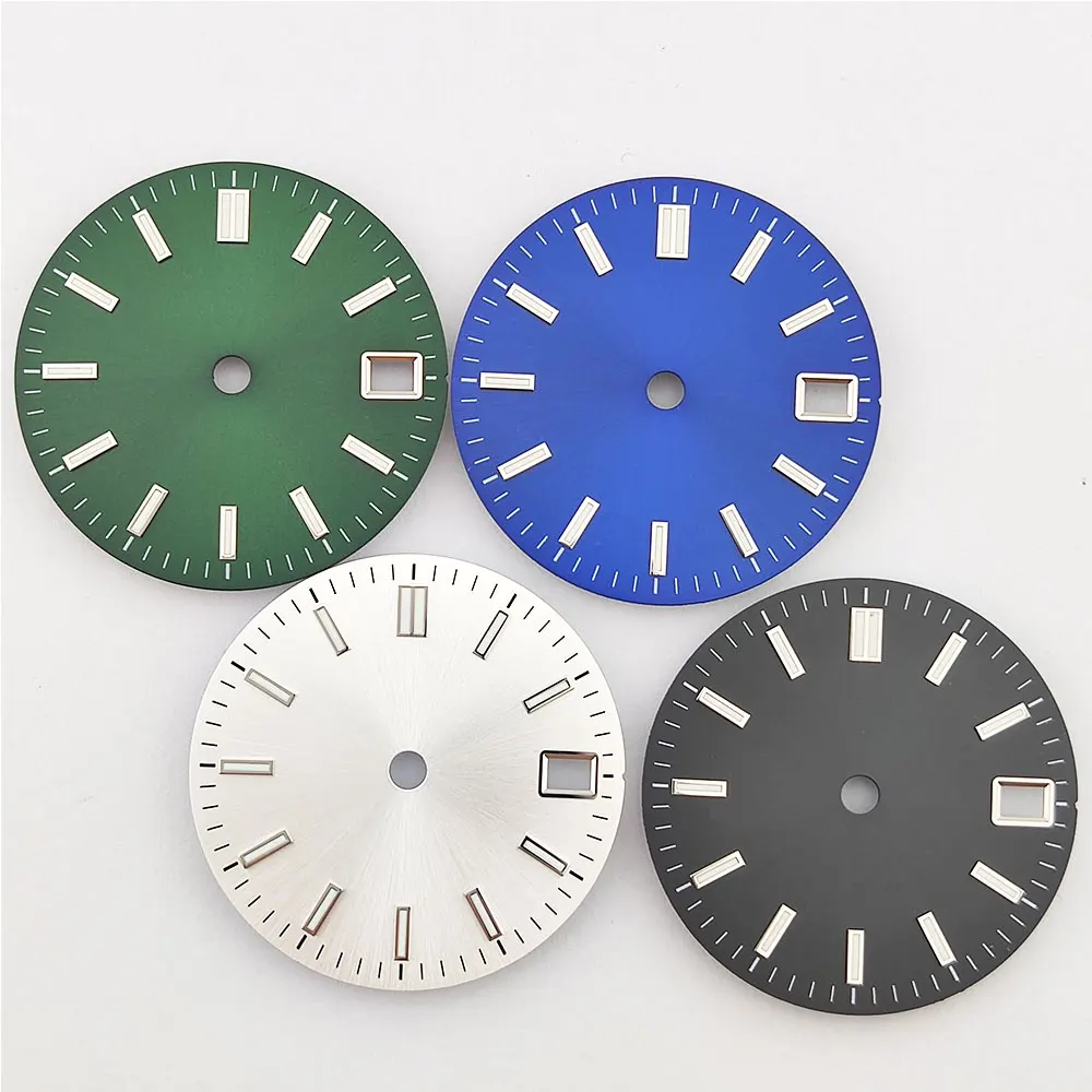 New Arrival 28.5mm Sterile Silver Nail Black green Watch Dial Faces Fit For NH35A NH35 Movement With Date Window