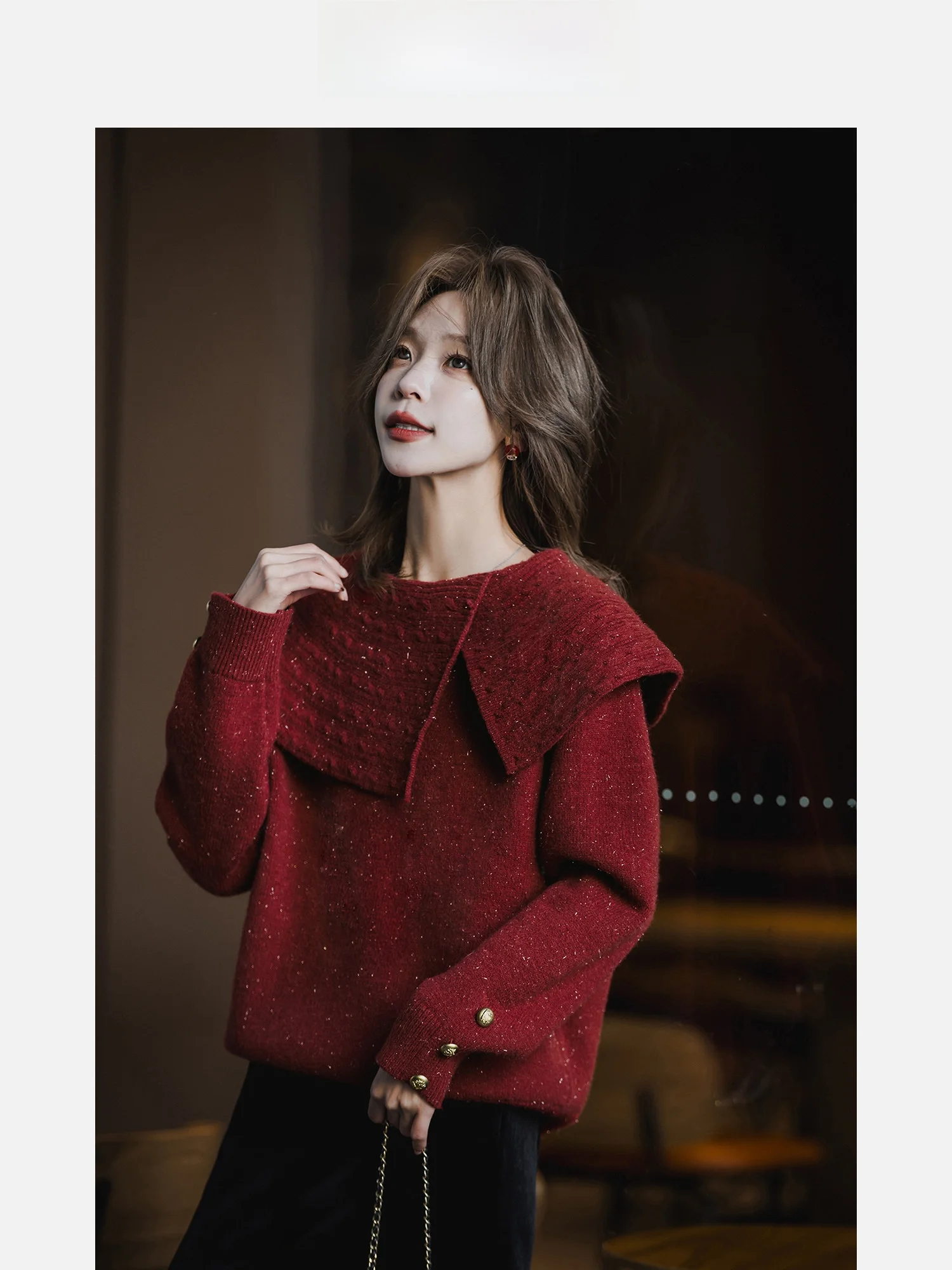 

Rose Pattern Knitted Sweater for Women Collared Design Casual Sle Spring New Faionable Versatile White Enhancing Top