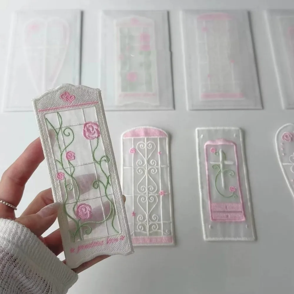 Organza Rose Embroidered Bookmark Rose Pattern Vine Window Style Reading Marker Heart and Cross Styles Embroidered Detail
