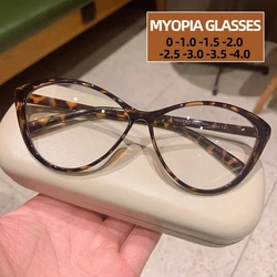 Women's Cat Eye Myopia Glasses Eyeglasses New Fashion Vintage Large Minus Myopia Glasses with Transparent Frame -1.5 -2.5 -3.0