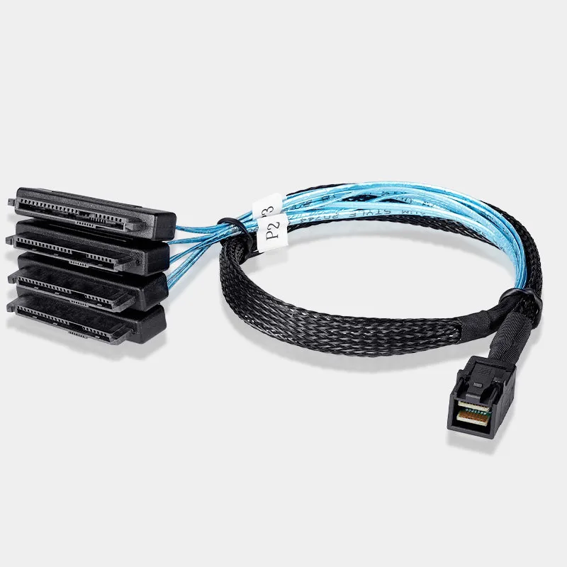 Cabo Mini SAS HD SATA, SFF-8643 a 4 SFF-8482, SFF-8643 a 4 SFF-8482, conector com porta de alimentação 15Pin, disco rígido, cabo do servidor