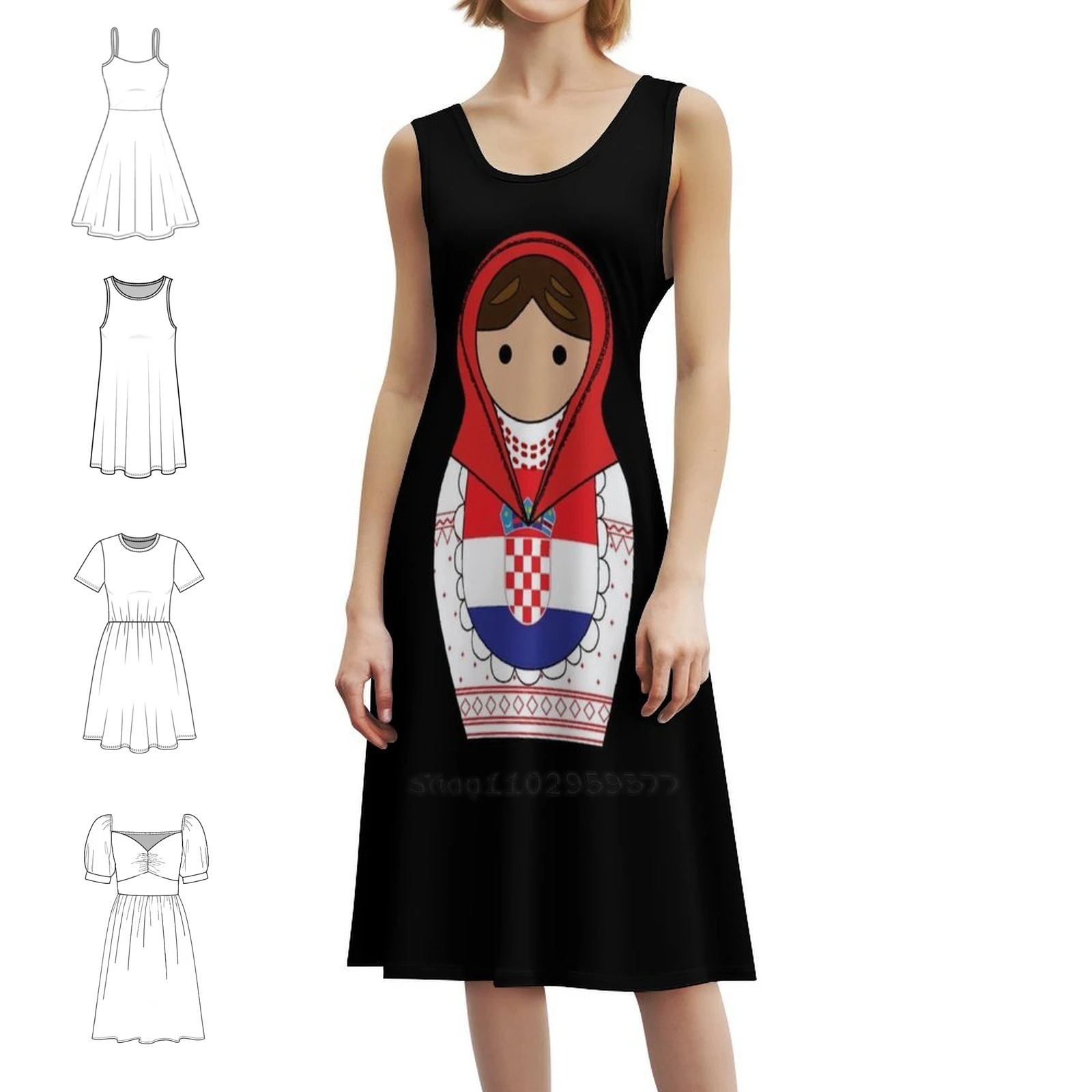 Vestido tipo bata Floral con pegatina de Matroska de Croacia para mujer, vestido informal de primavera y verano para fiesta, vestido Matroska de Croacia