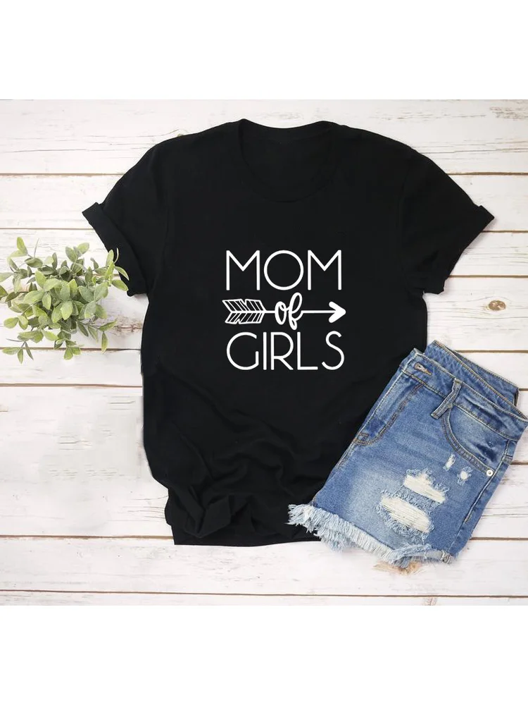 

Mom of Girls Print Women Tshirt Raising Girls T-shirt Summer Short Sleeve Girl Mom Shirt Trendy Mother T Shirt Mother's Day Gift