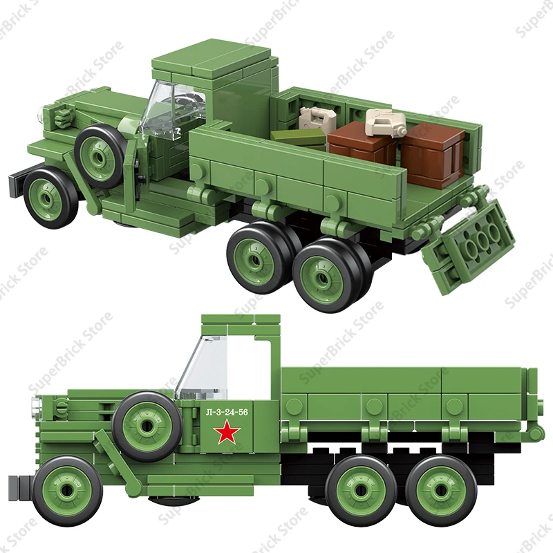 WW2 Soviet Military Vehicles GAZA-AAA Medium Truck Model Building Blocks World War II Soldiers Transport Car Bricks Toys Gifts