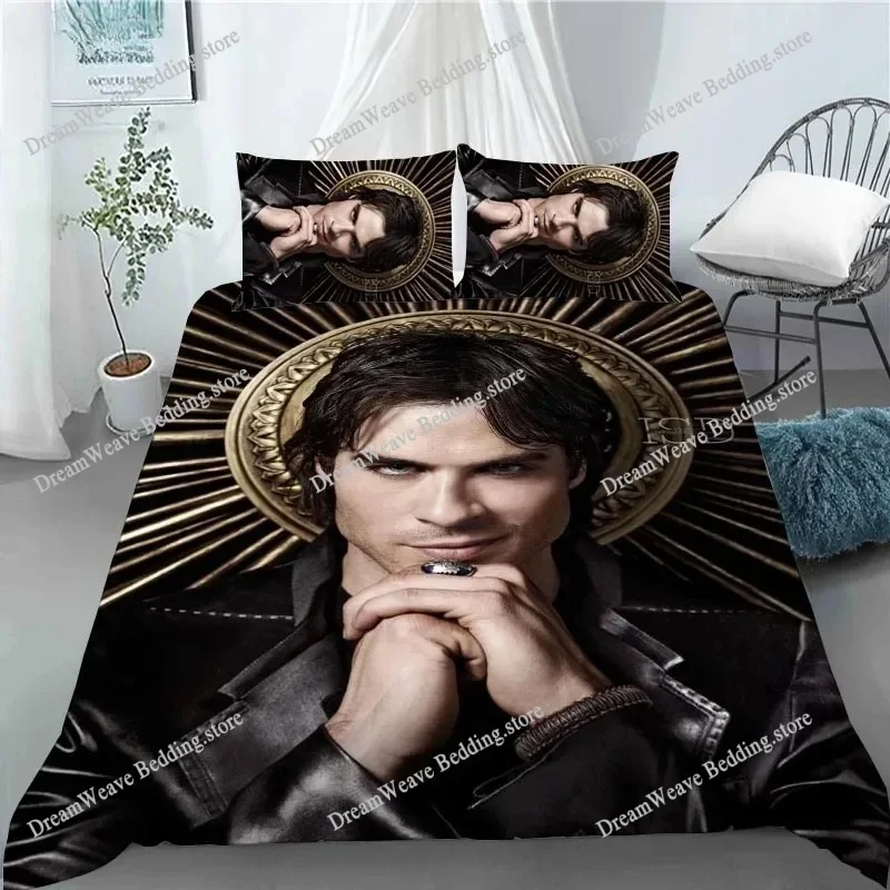 

3D Print Damon Salvatore The Vampire Diaries Bedding Set Duvet Cover Bed Set Quilt Cover Pillowcase Comforter King Queen Size