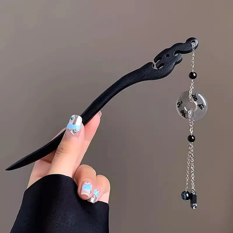 ضوء فاخر خشبي شرابة دبوس الشعر للنساء خمر الحبر عقد بحلية متدلية على شكل فراشة عصا الشعر النمط الصيني خشب الأبنوس إكسسوارات الشعر