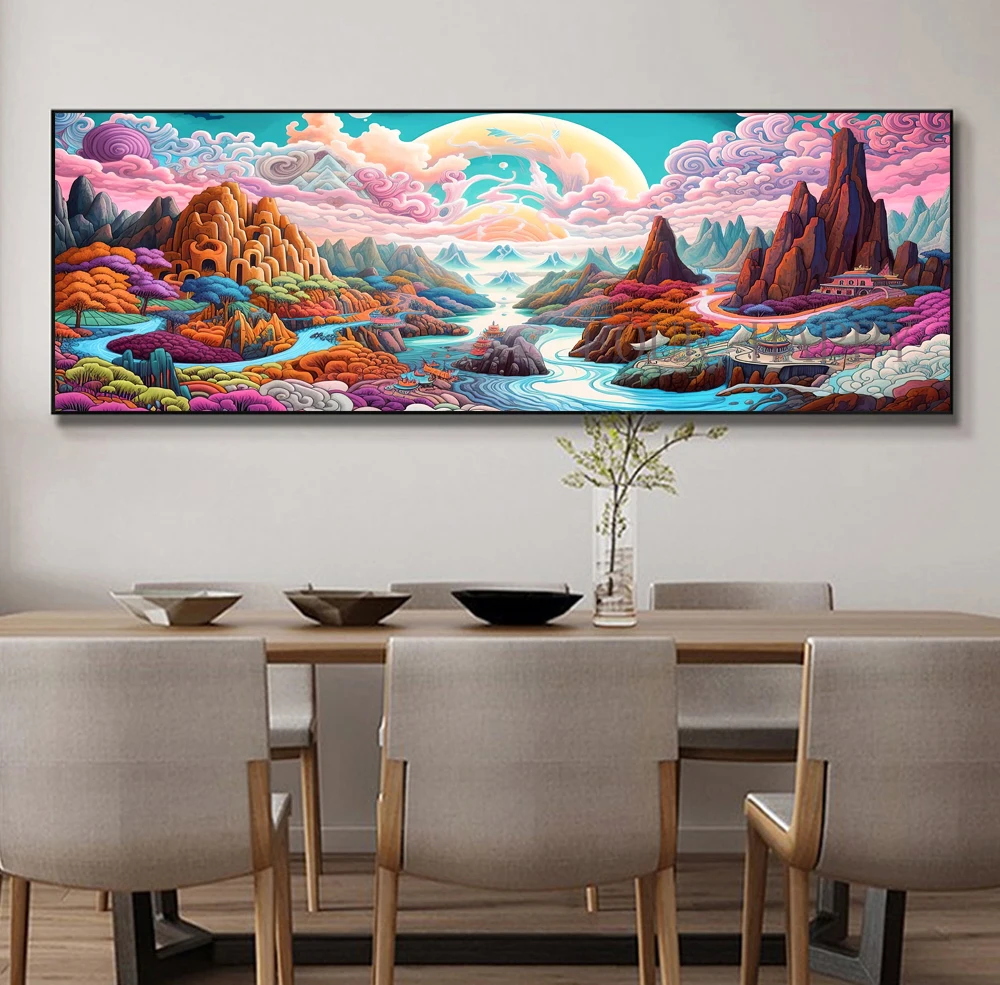 5D DIY Large Diamond Painting, Cross Stitch, Landscape Wall Art, Full Round Drill, Embroidery Home Decor, Mountain Stream