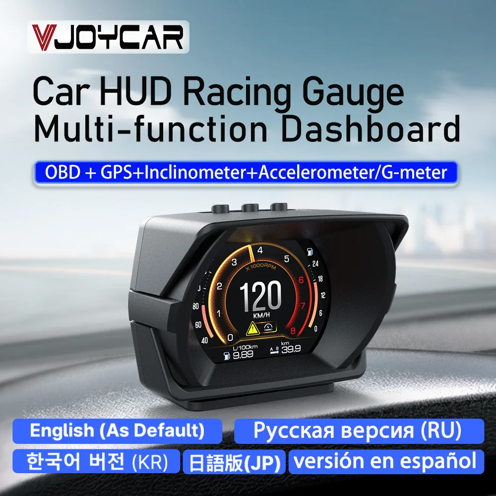 Vjoycar 4 in 1 Car HUD Gauge Auto OBD2 GPS Inclinometer Accelerometer G-meter Car Computer Speedometer Electronic Accessories