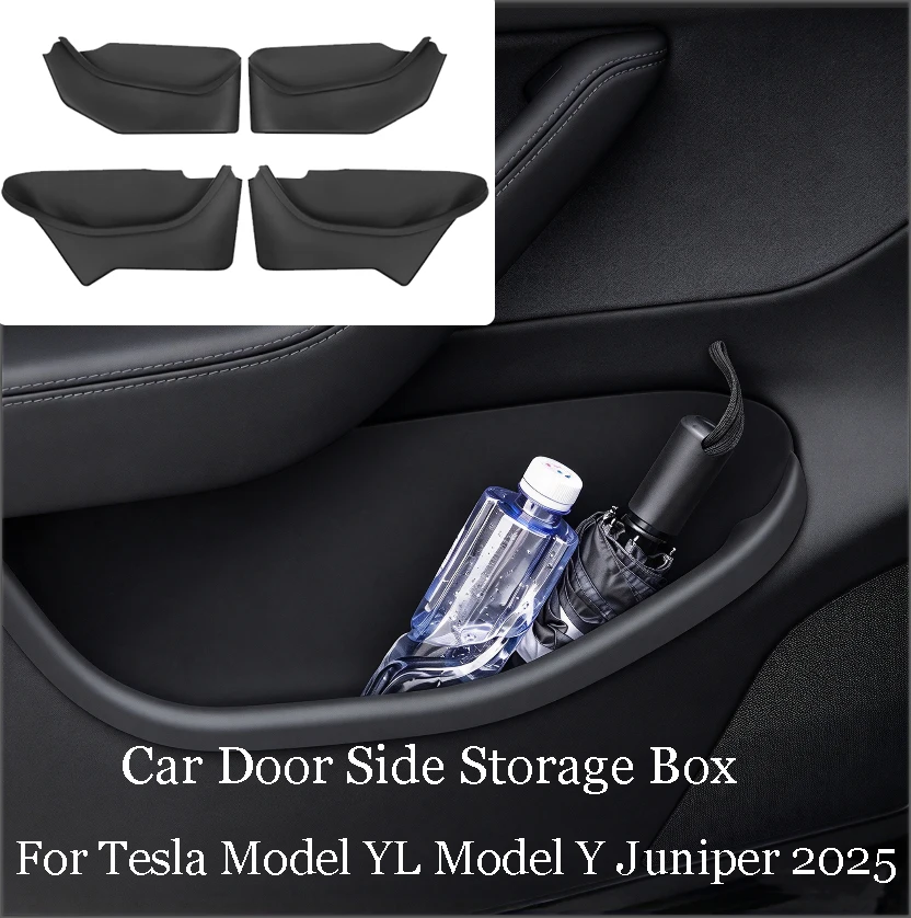TPE Car Door Side Storage Box Full-Cover for Tesla Model Y Juniper 2025 Front and Rear Door Tray Organizer Waterproof Pocket Box