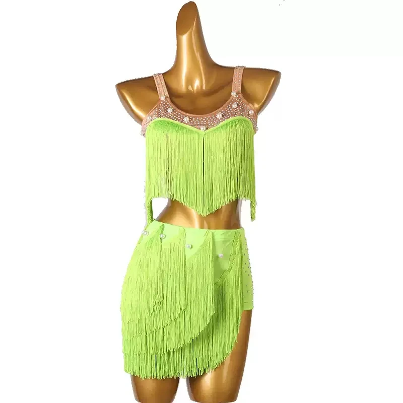 New Dance Costume For Girl Fringed Skirt Latin Dress Practice Clothes Wear Womens Stage Suit Elegant Female Performance Outfits