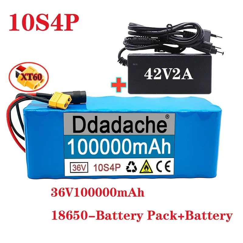 

100% Original 36V Battery 10S4P 100Ah 18650Battery Pack High Power Battery 36V 200000mAh Electric Bicycle BMS+42V2A Charger