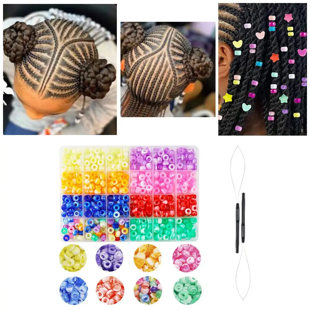 

480Pcs Hair Pony Beads Multicolor Beauty Supplies Plastic 8mm Hair Extension Beads for Dreadlock Wig Hair Styling Jewelry Making