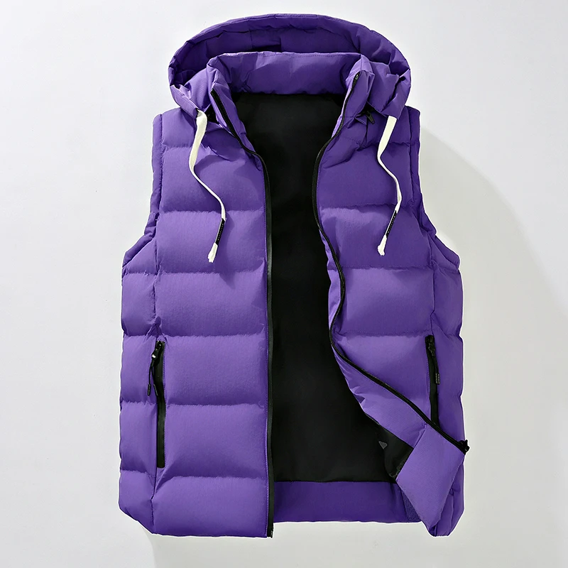 Gilet imbottito con cappuccio da uomo oversize - Cappuccio con coulisse con logo ricamato, orlo a costine, caldo e alla moda per lo stile di strada della stagione fredda