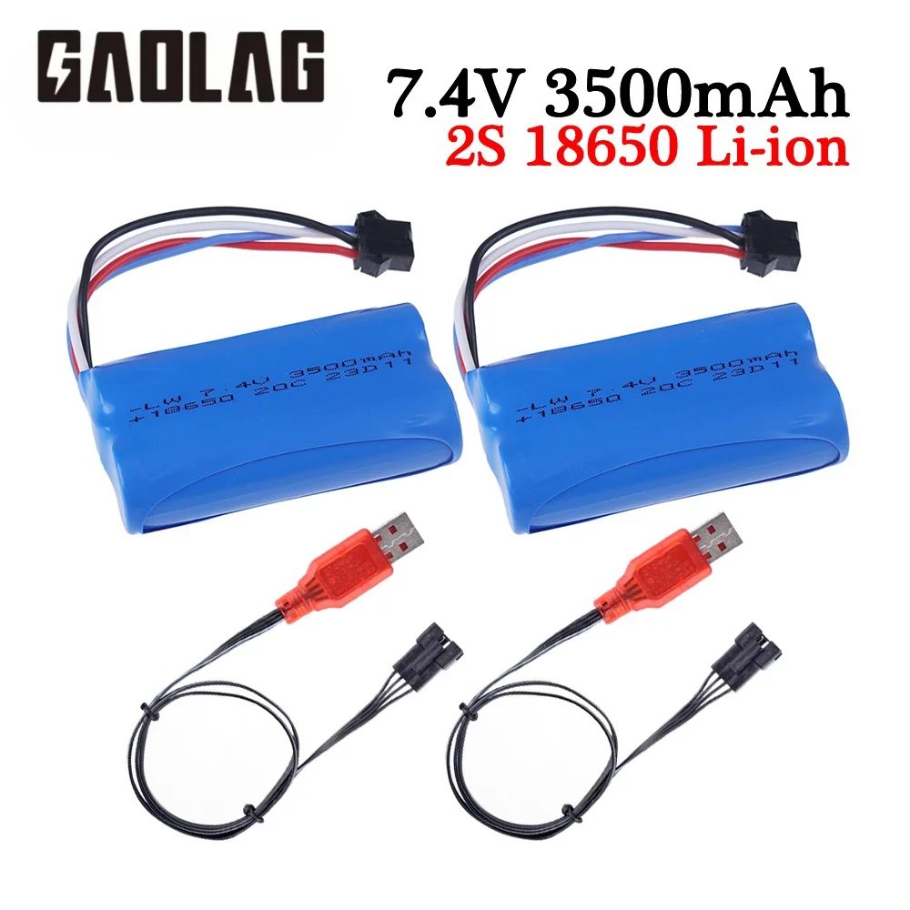 18650 7.4V 3500mAh Li-ion Battery With SM4P plug And USB Charger for Udi007 Udi001 UDI002 UDI902 HJ806 960 961 962 RC Car Boats