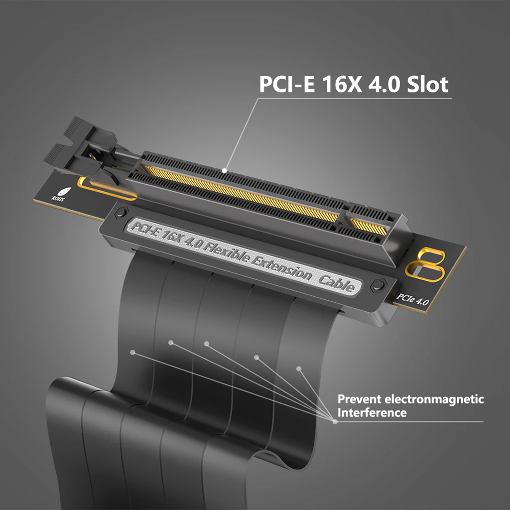 

PCIE 4.0 Extension Cable PCIE 4.0 X16 Extender Riser Cable High Speed Shielding 20cm for Graphics Card Silver-plated Cable