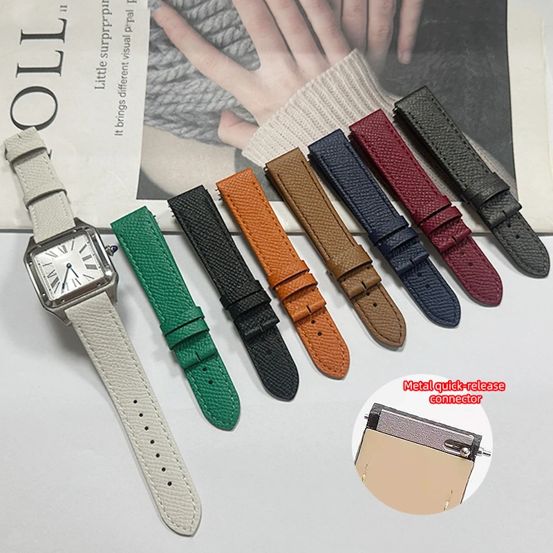 Genuine/Palm/Print/Cowhide/Leather/Watch/Strap/Fit/For/Cartier/Santos/Dumont/15.5mm/17.5mm/19mm/With/Steel/Quick/Release