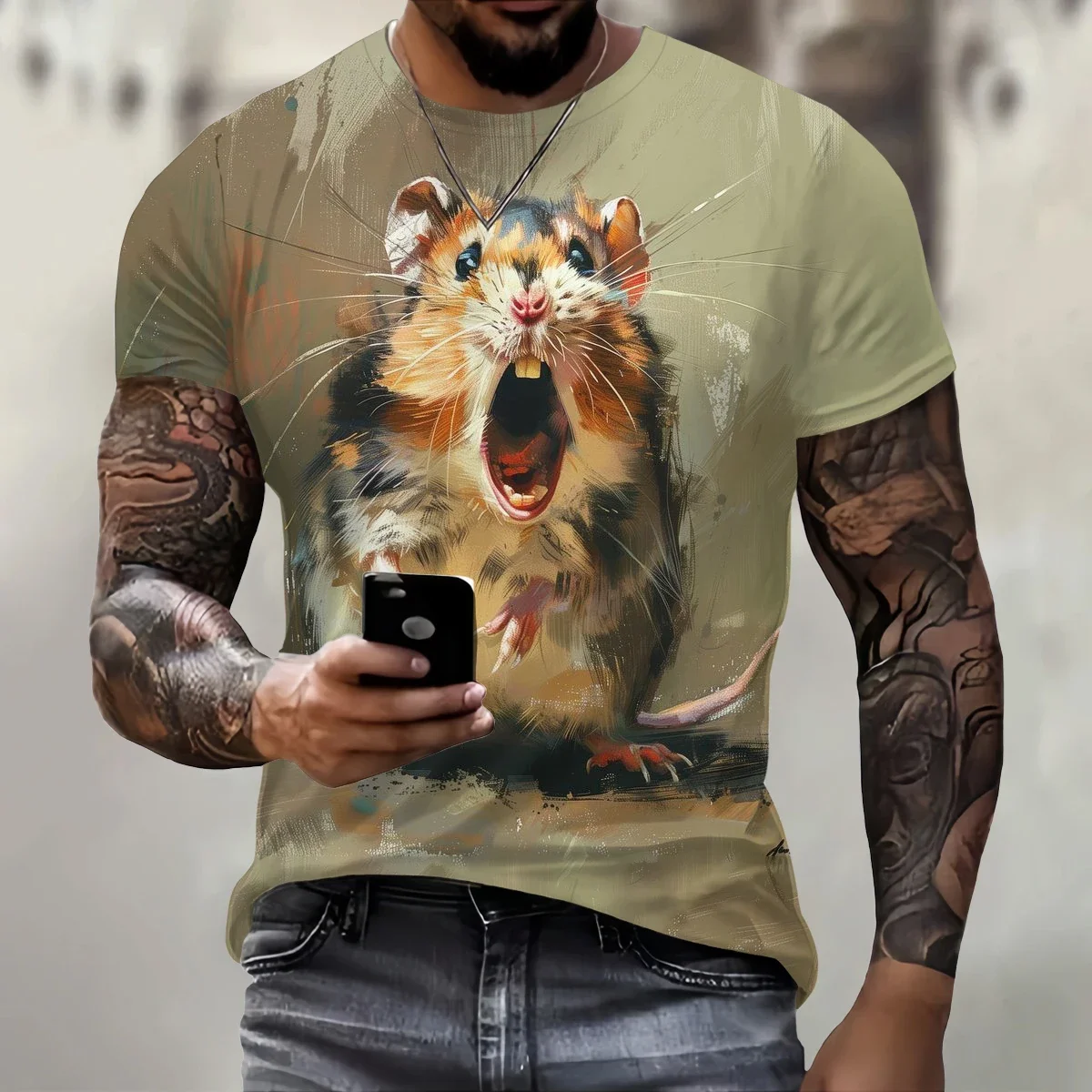 Funny 3D Rat Print T Shirt For Men's Hip Hop Trend Harajuku Street Clothing Summer Short Sleeve Tees Casual O-neck Loose Men Top