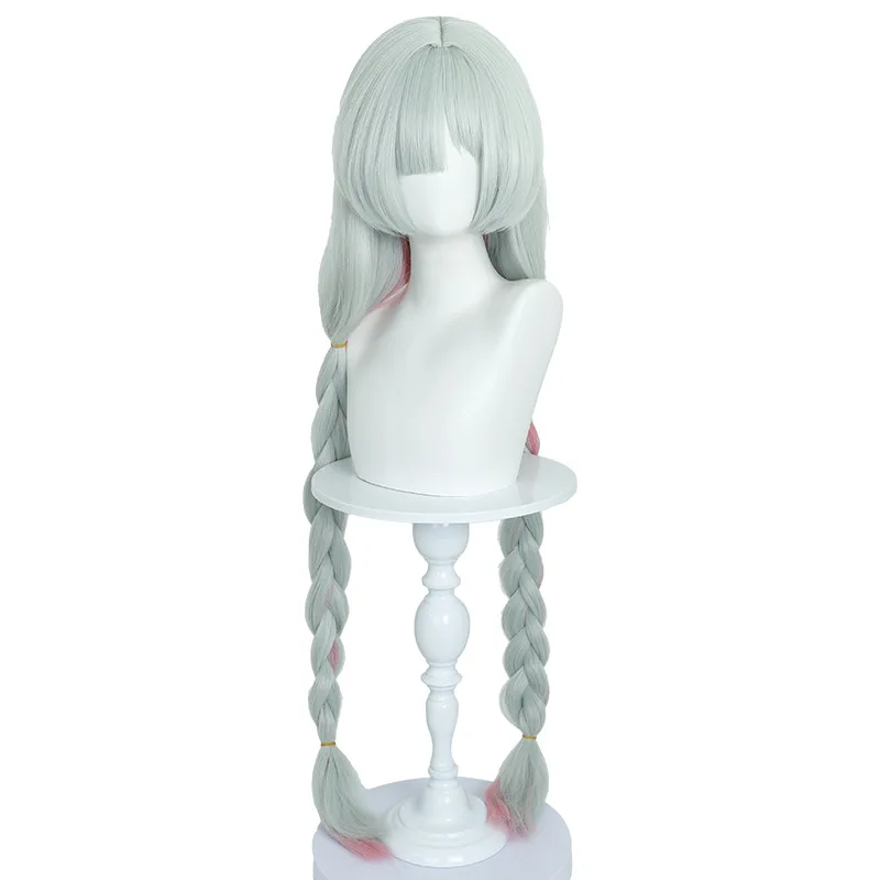 Ming Chao Frolor Cosplay Pruik Poedergroen Gemarkeerd Pluizig Dubbel Gevlochten Lang Haar Anime Pruik